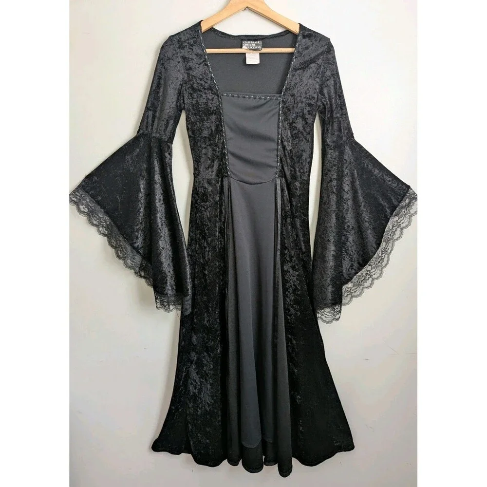 Vtg California Costume Co Angel Of Darkness Crushed Black Velvet Dress Sz Teen